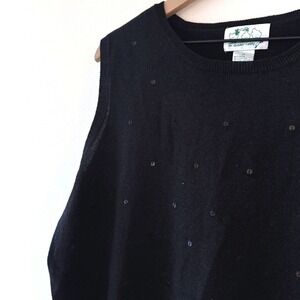 The Quacker‎ Factory Womens 1X Black Sleeveless Sweater Sequin Accents